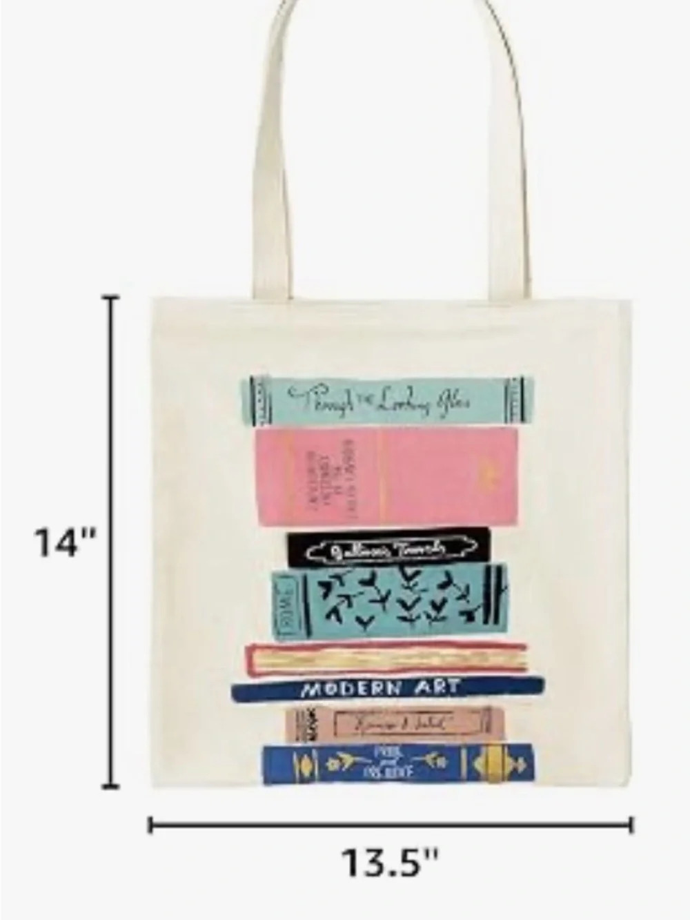 kate spade cream canvas tote with colorful book stack print